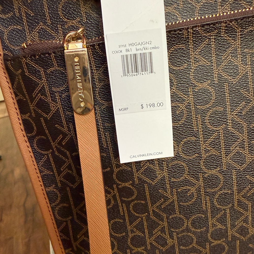 Calvin Klein Brown Monogram Large Tote Bag Satchel Purse - Picture 12 of 13